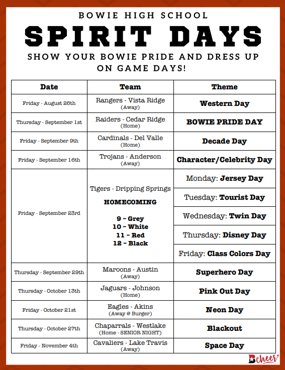 202223 Spirit Days Announced Bowie High School